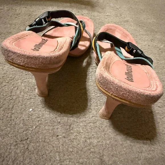 Dollhouse Women's Pink and Teal Sandals - Picture 4 of 6